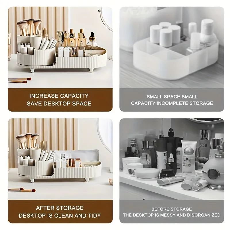 60° Rotating Makeup Organizer - Spacious Cosmetic Storage for Vanity