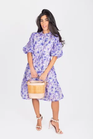 ALLIE DRESS SHORT SLEEVE 41" (PURPLE FLOWER)