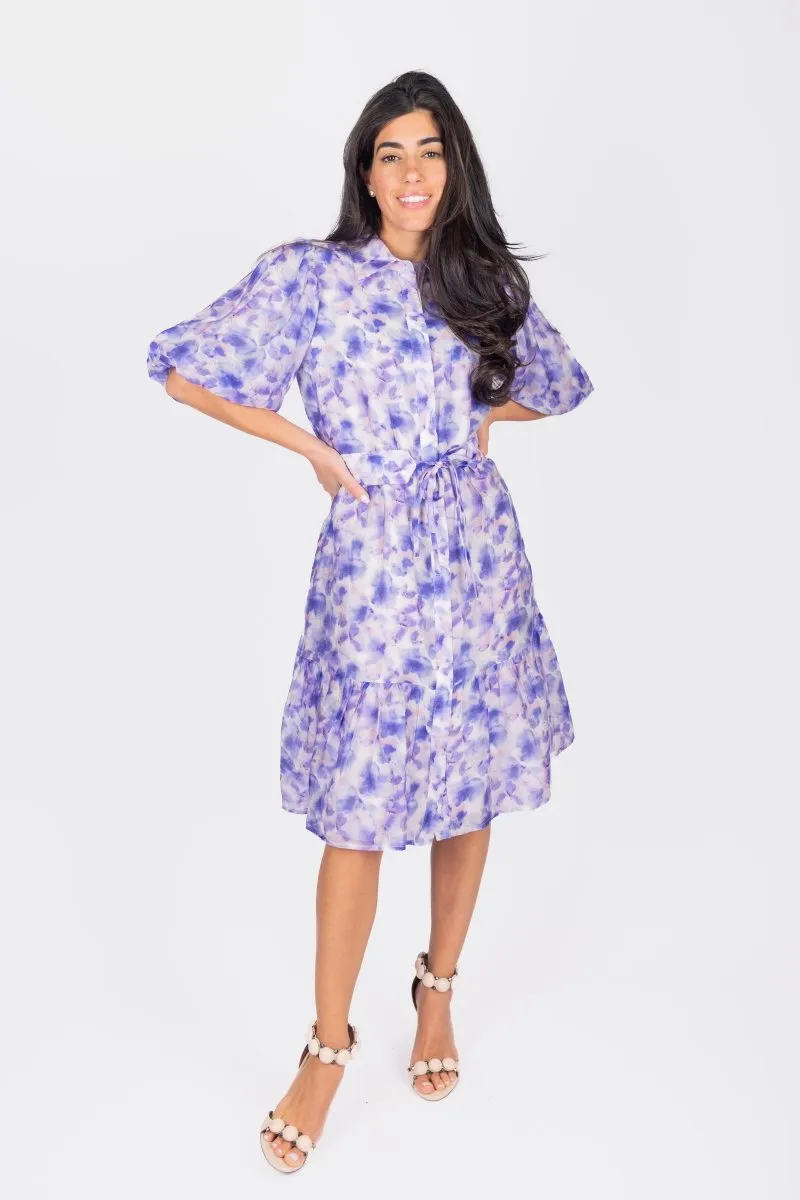 ALLIE DRESS SHORT SLEEVE 41" (PURPLE FLOWER)