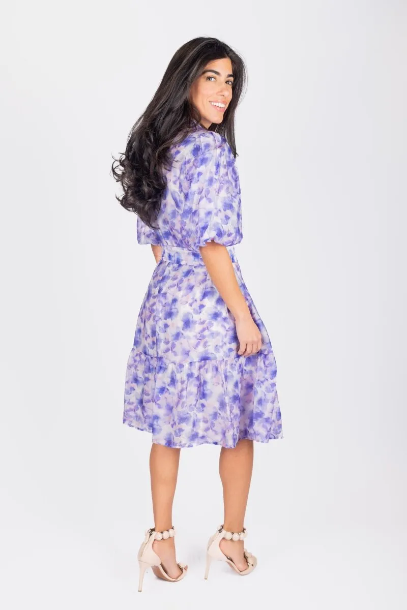 ALLIE DRESS SHORT SLEEVE 41" (PURPLE FLOWER)