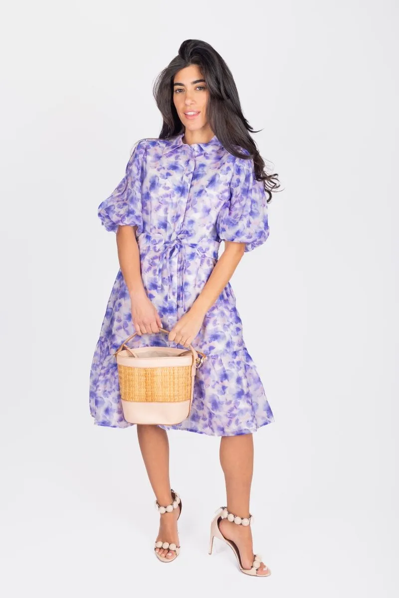 ALLIE DRESS SHORT SLEEVE 41" (PURPLE FLOWER)