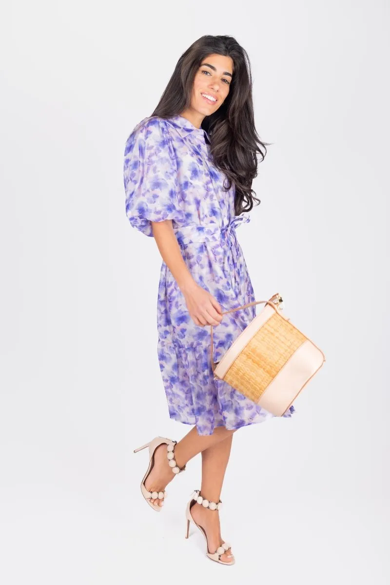 ALLIE DRESS SHORT SLEEVE 41" (PURPLE FLOWER)