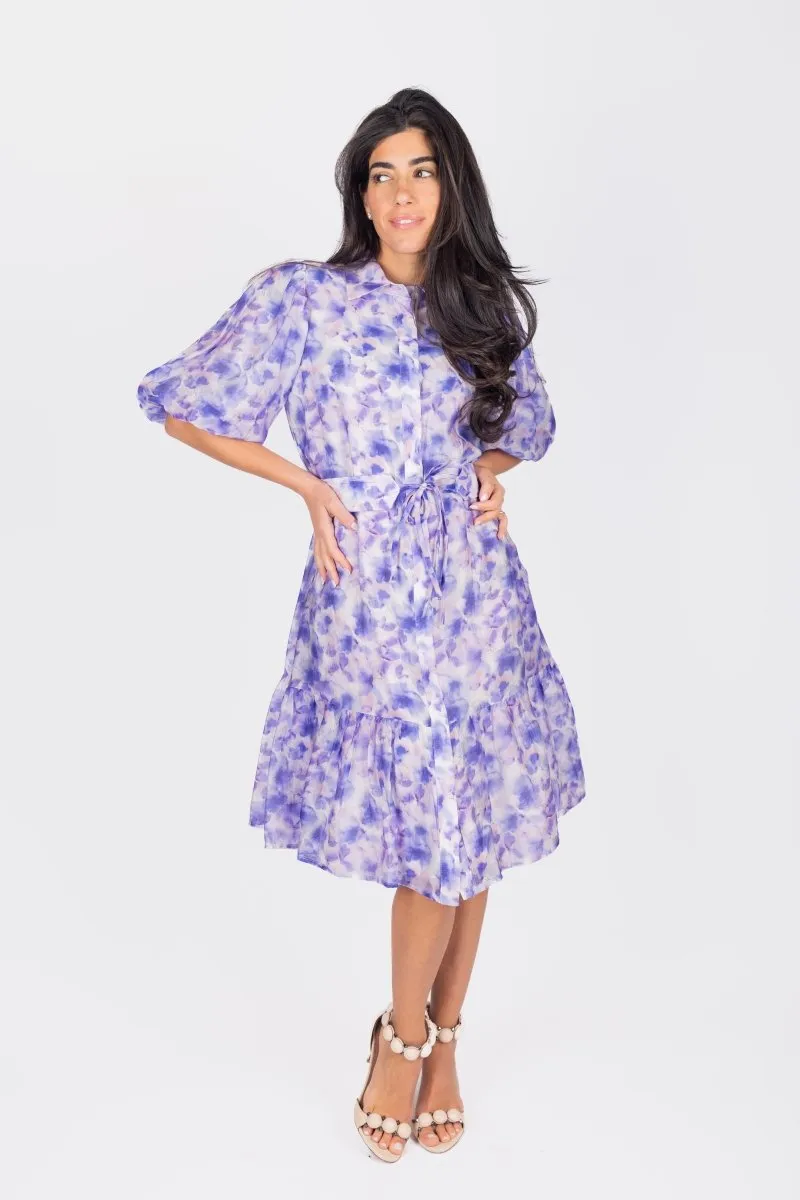 ALLIE DRESS SHORT SLEEVE 41" (PURPLE FLOWER)
