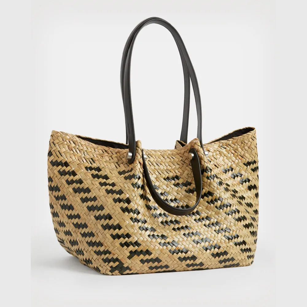 AllSaints Allington Straw Tote Bag In Black/Natural