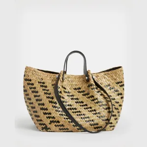 AllSaints Allington Straw Tote Bag In Black/Natural