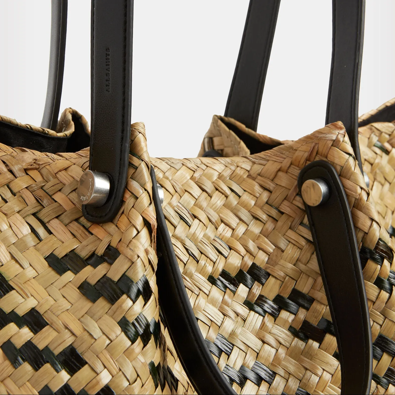 AllSaints Allington Straw Tote Bag In Black/Natural