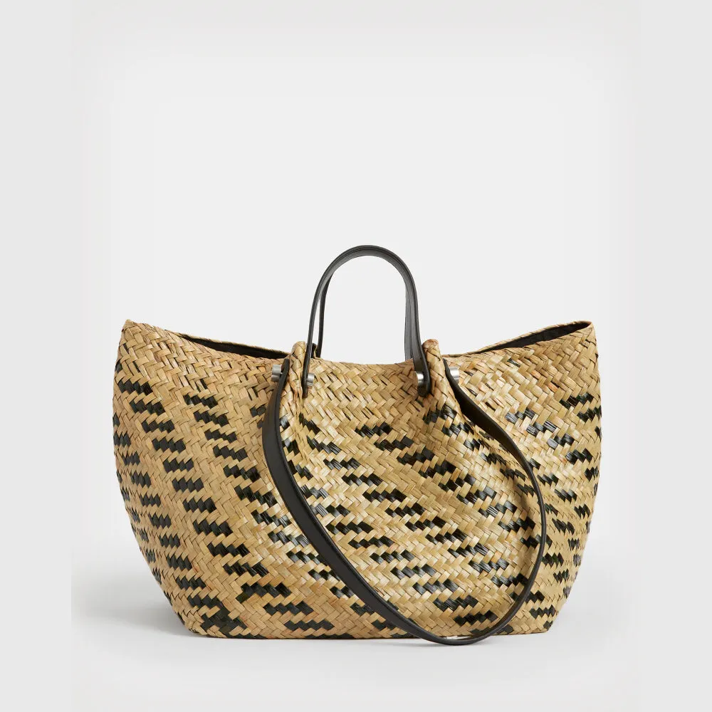 AllSaints Allington Straw Tote Bag In Black/Natural
