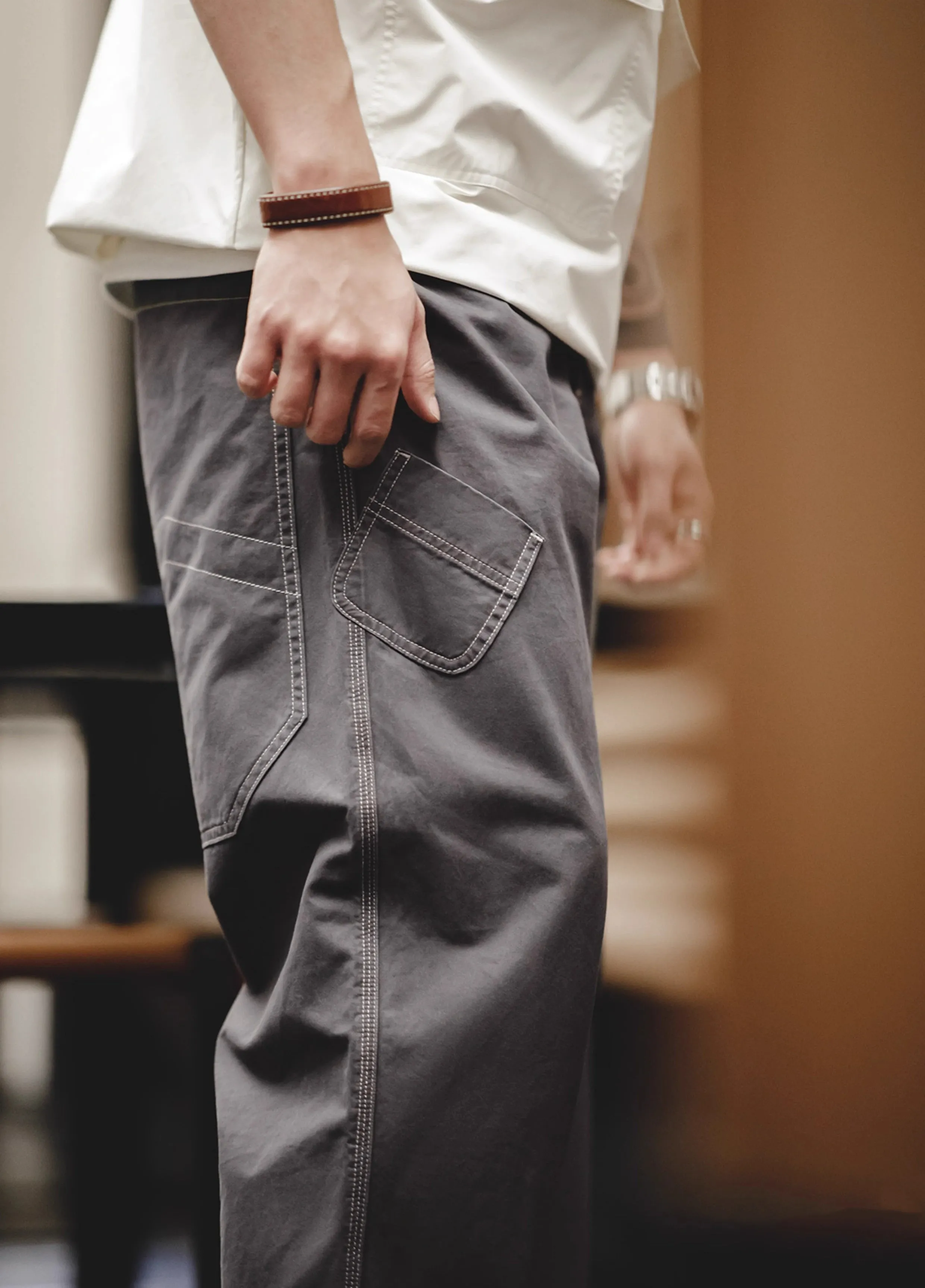 American Retro Multi-Pocket Pure Cotton Straight Men's Trousers
