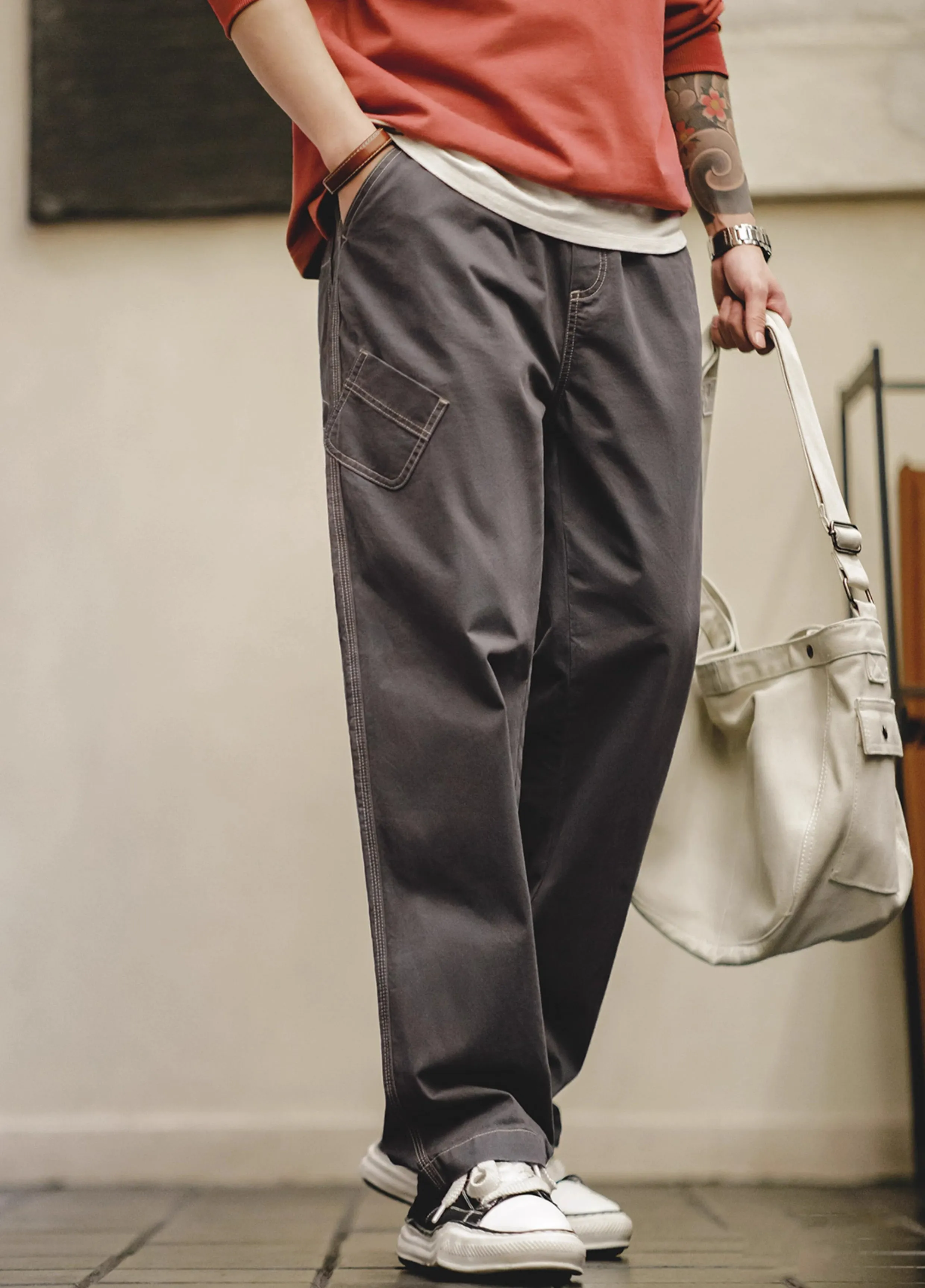 American Retro Multi-Pocket Pure Cotton Straight Men's Trousers