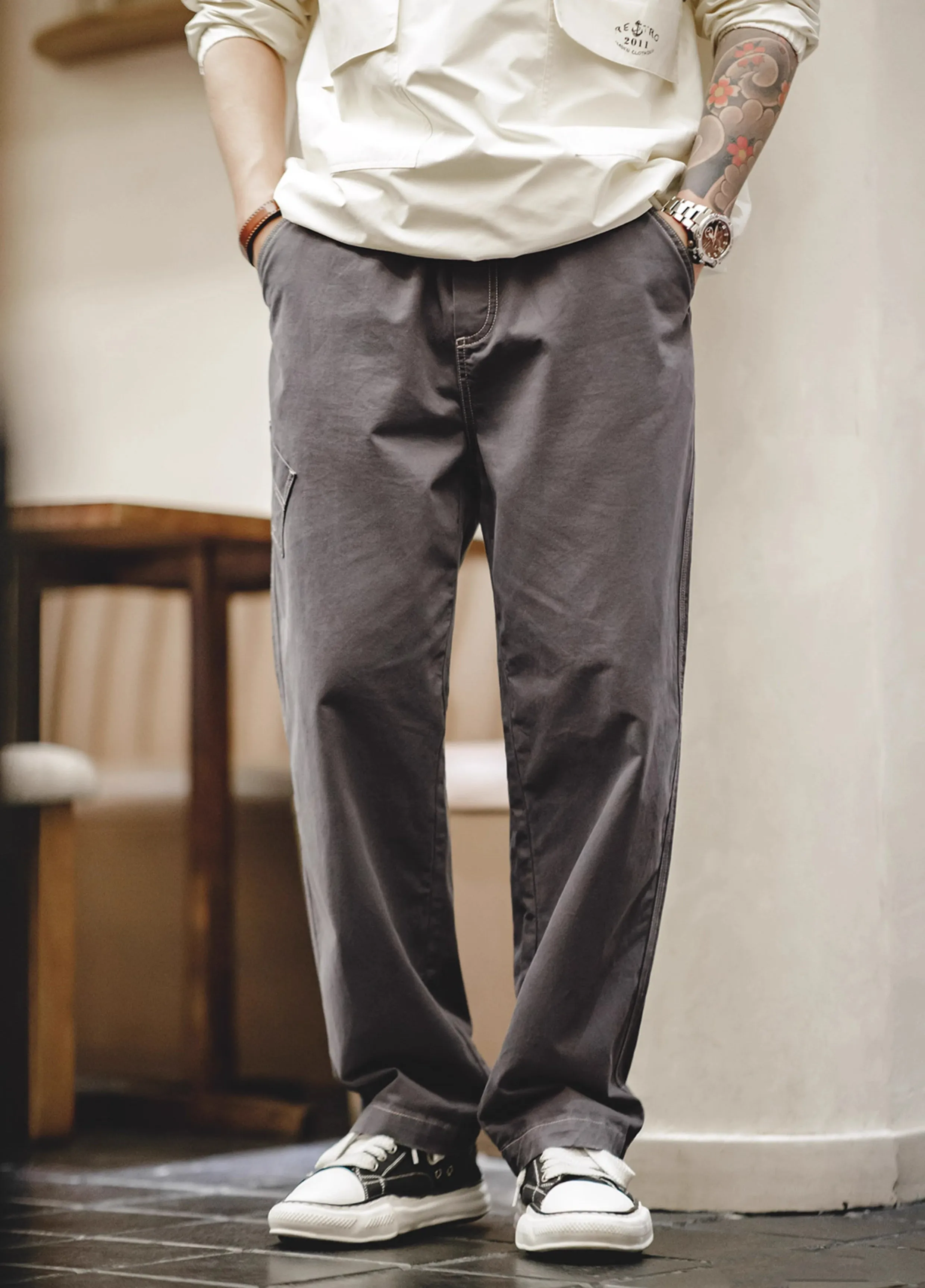 American Retro Multi-Pocket Pure Cotton Straight Men's Trousers