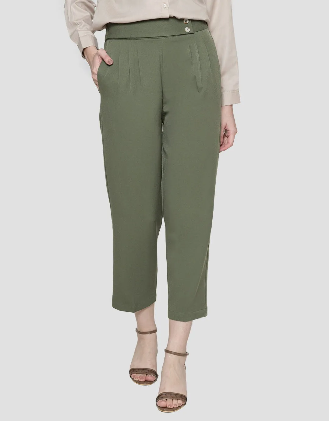 Annisa Long Pants Twill Fake Belt On Waist