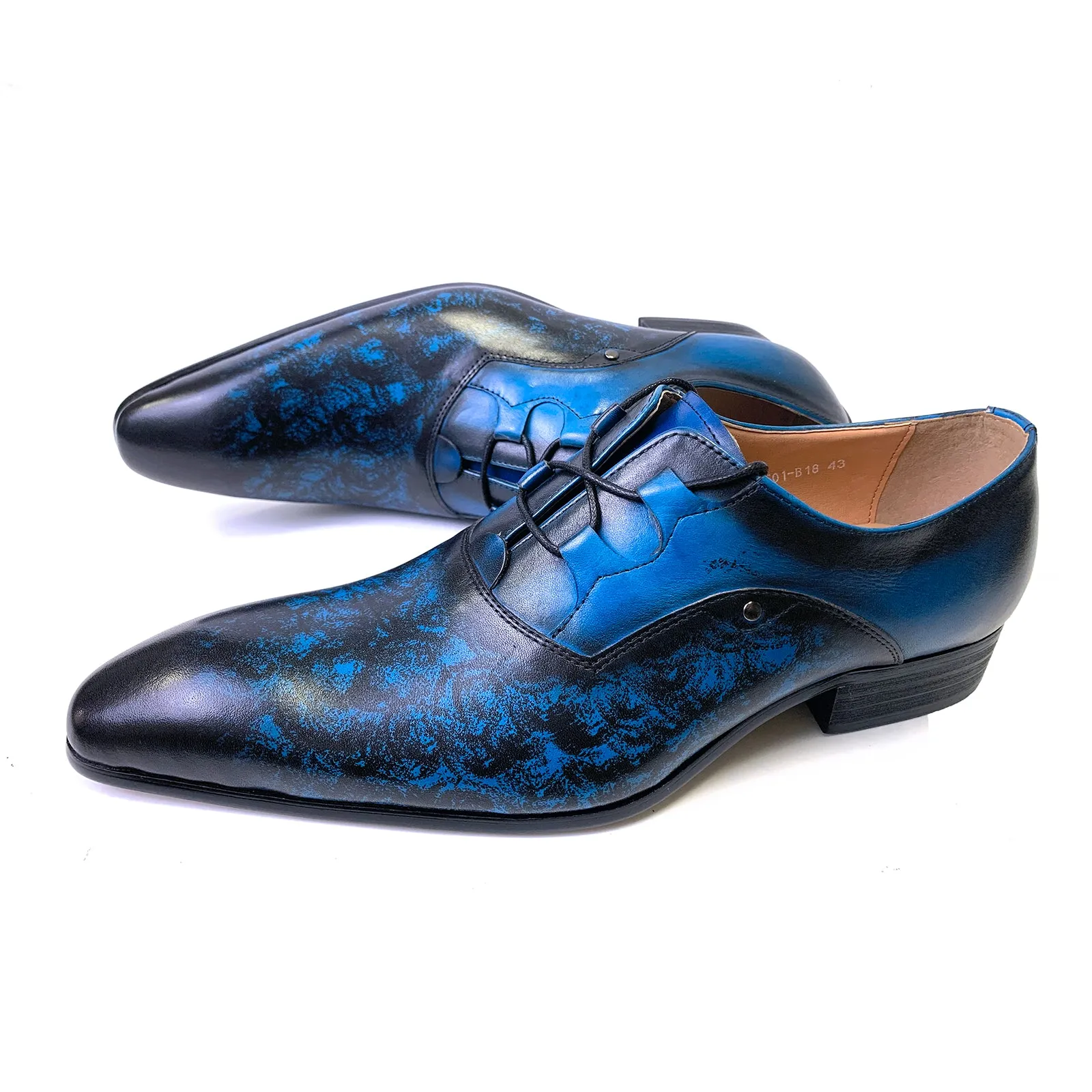 Azzurino - Blue Lace Up Oxford Dress Shoes  Hand Polished Leather