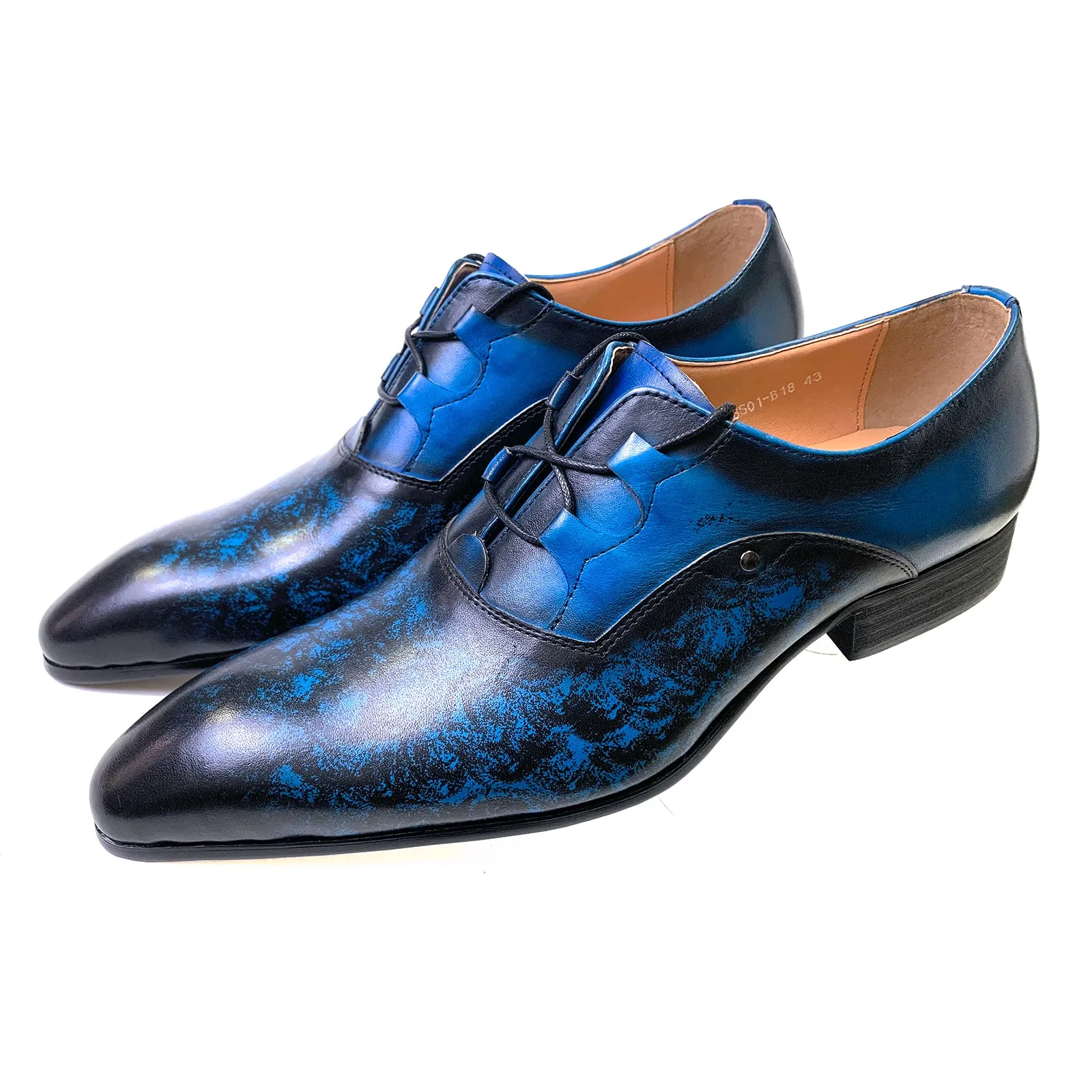 Azzurino - Blue Lace Up Oxford Dress Shoes  Hand Polished Leather