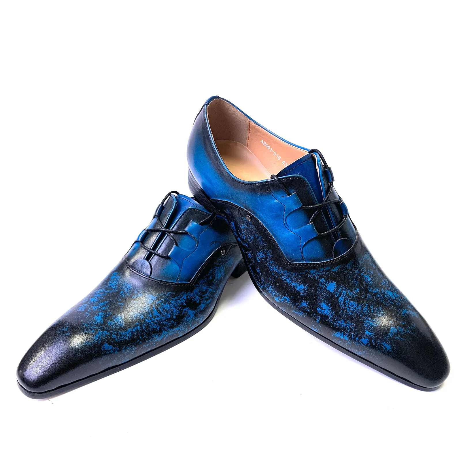 Azzurino - Blue Lace Up Oxford Dress Shoes  Hand Polished Leather