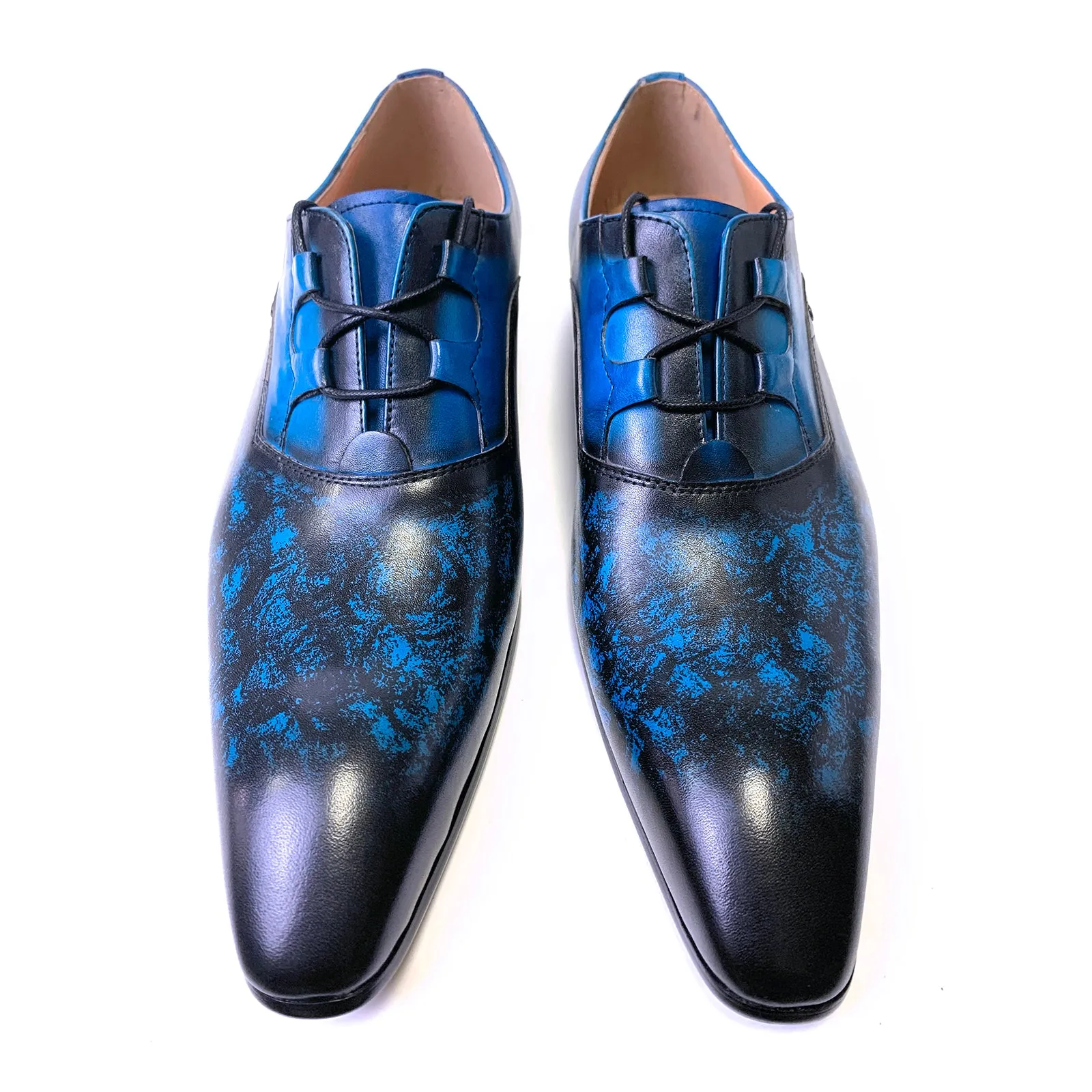 Azzurino - Blue Lace Up Oxford Dress Shoes  Hand Polished Leather