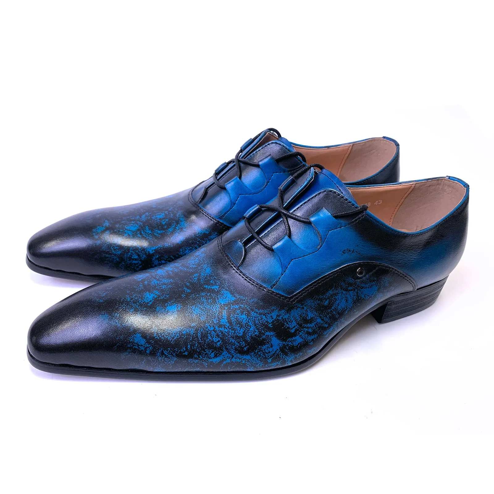 Azzurino - Blue Lace Up Oxford Dress Shoes  Hand Polished Leather