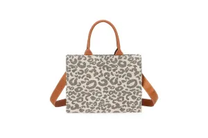 Beige & Tan Leopard Print Tote Handbag