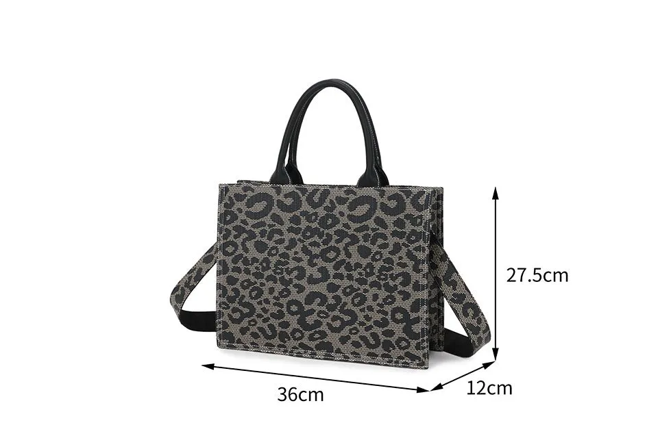 Beige & Tan Leopard Print Tote Handbag