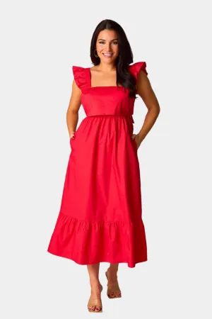 Beverly Ruffle Sleeve Midi Dress - Red