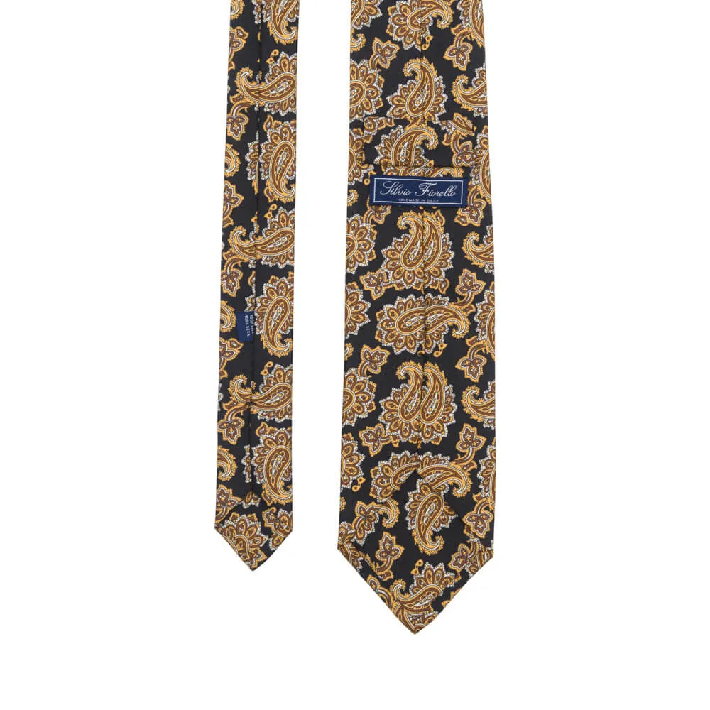 Black and Brown Paisley Motif Twill Silk Tie