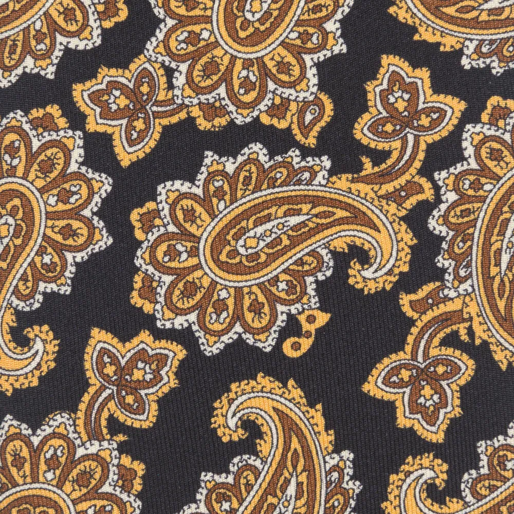 Black and Brown Paisley Motif Twill Silk Tie