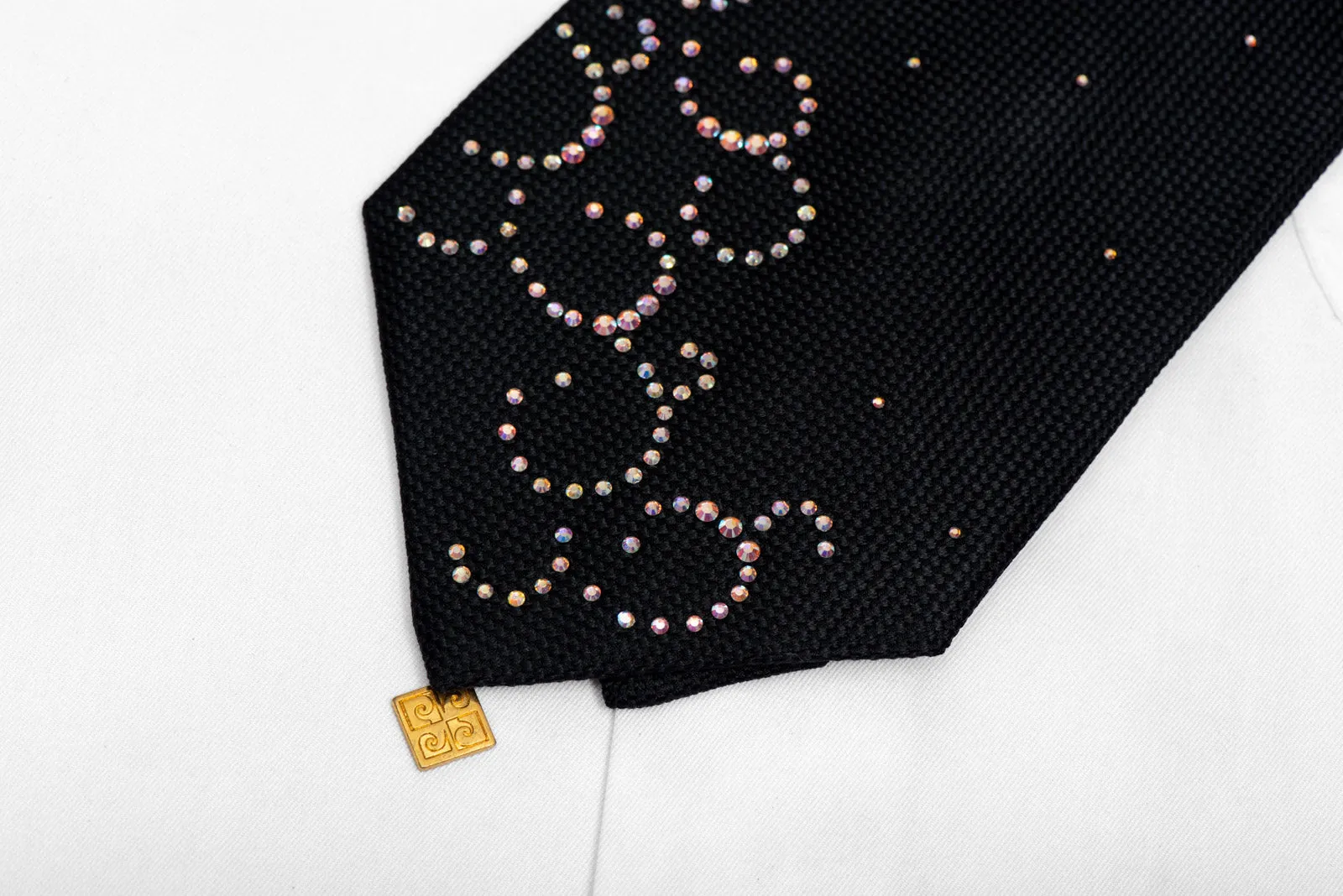 Black Crystal Rhinestone Silk Tie