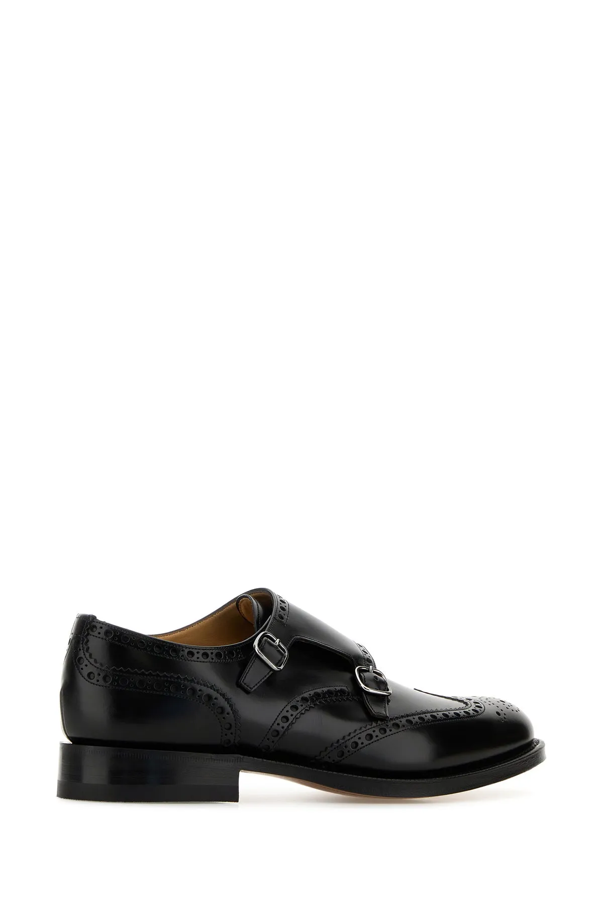 Black leather Pitchford mock strap shoes