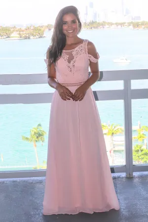 Blush Cold Shoulder Maxi Dress with Crochet Top