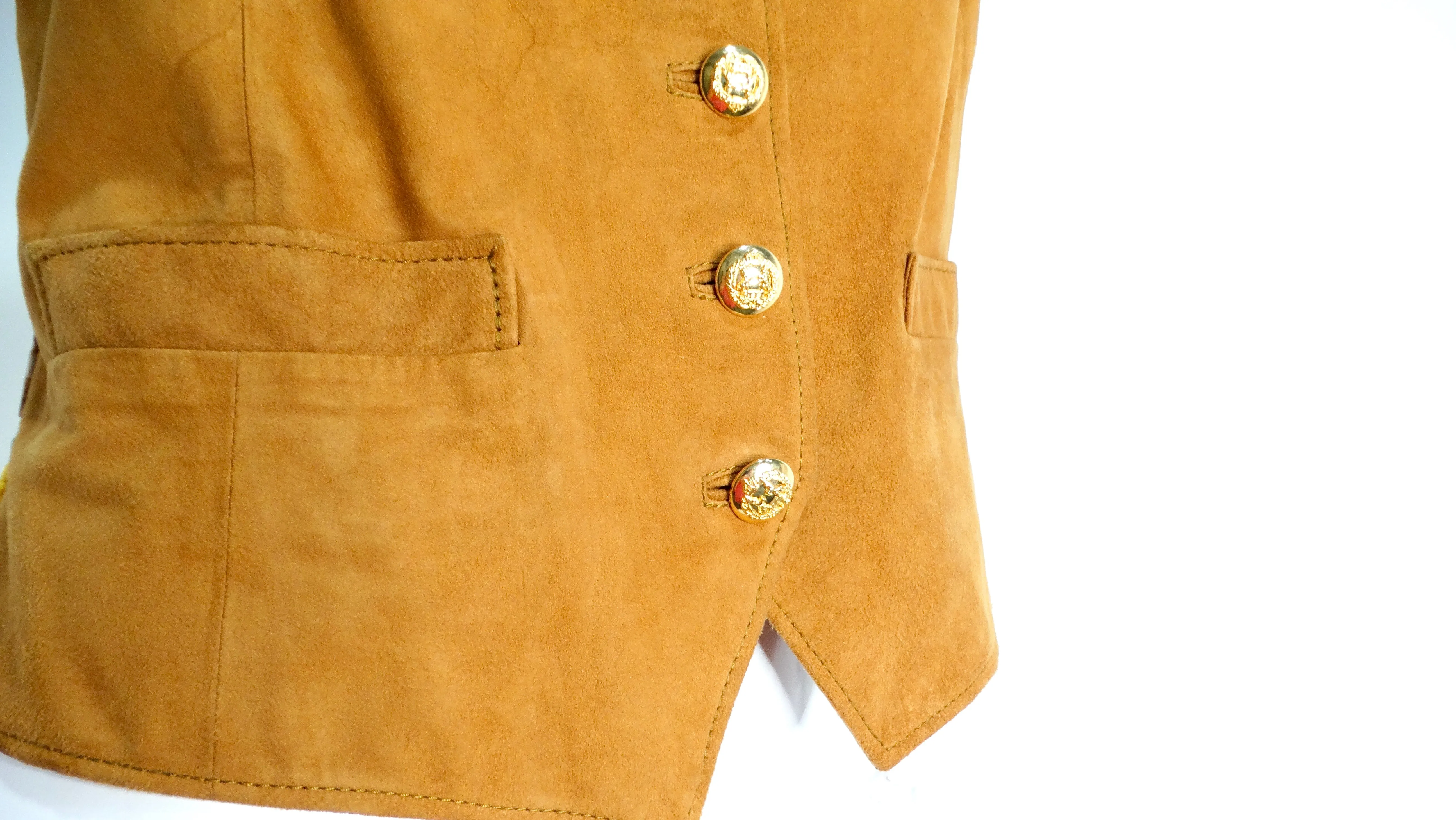 Brown Suede and Silk Printed Horse & Flowers Motif Vest