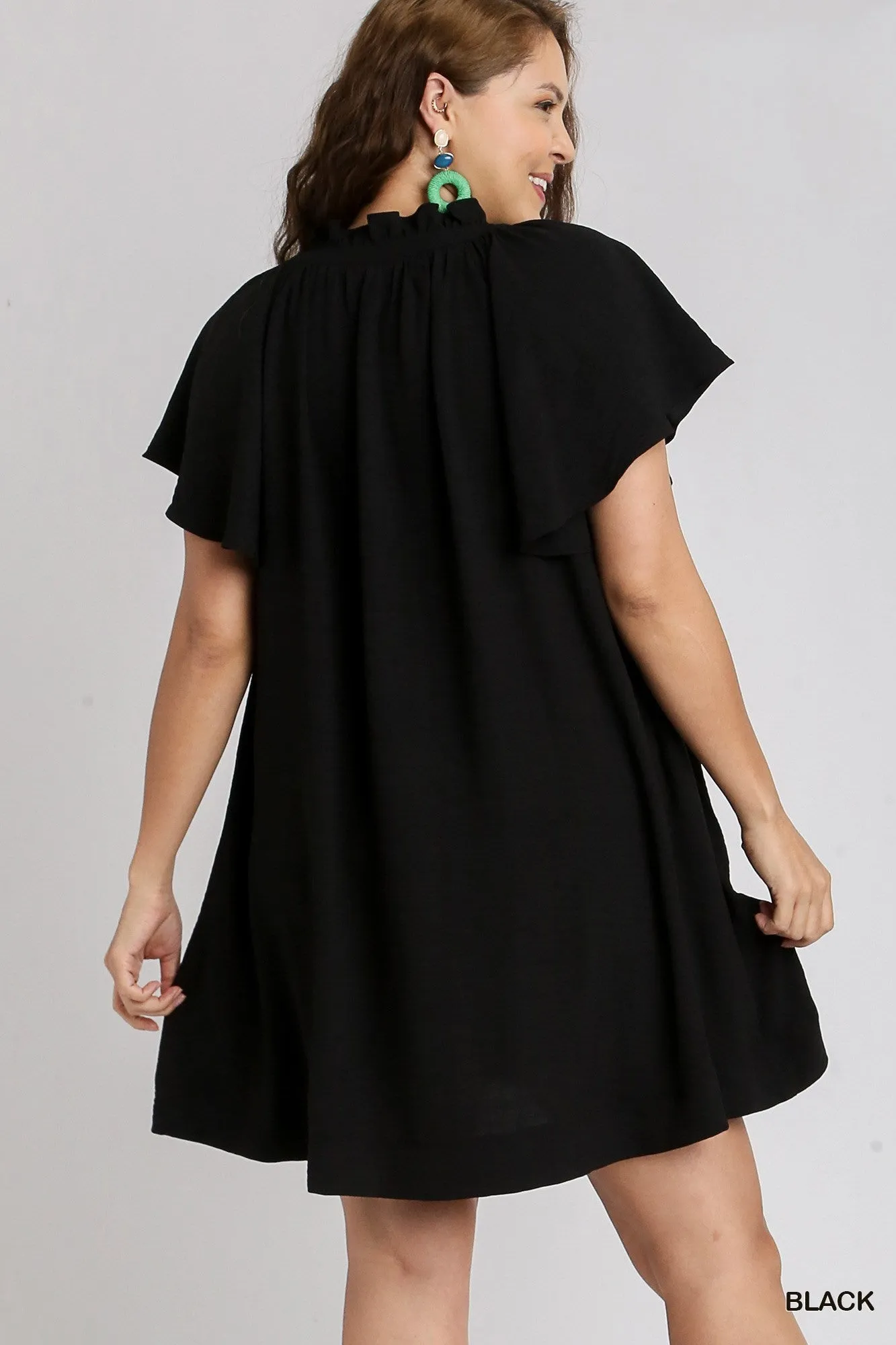 Button Up A-Line Dress in Black