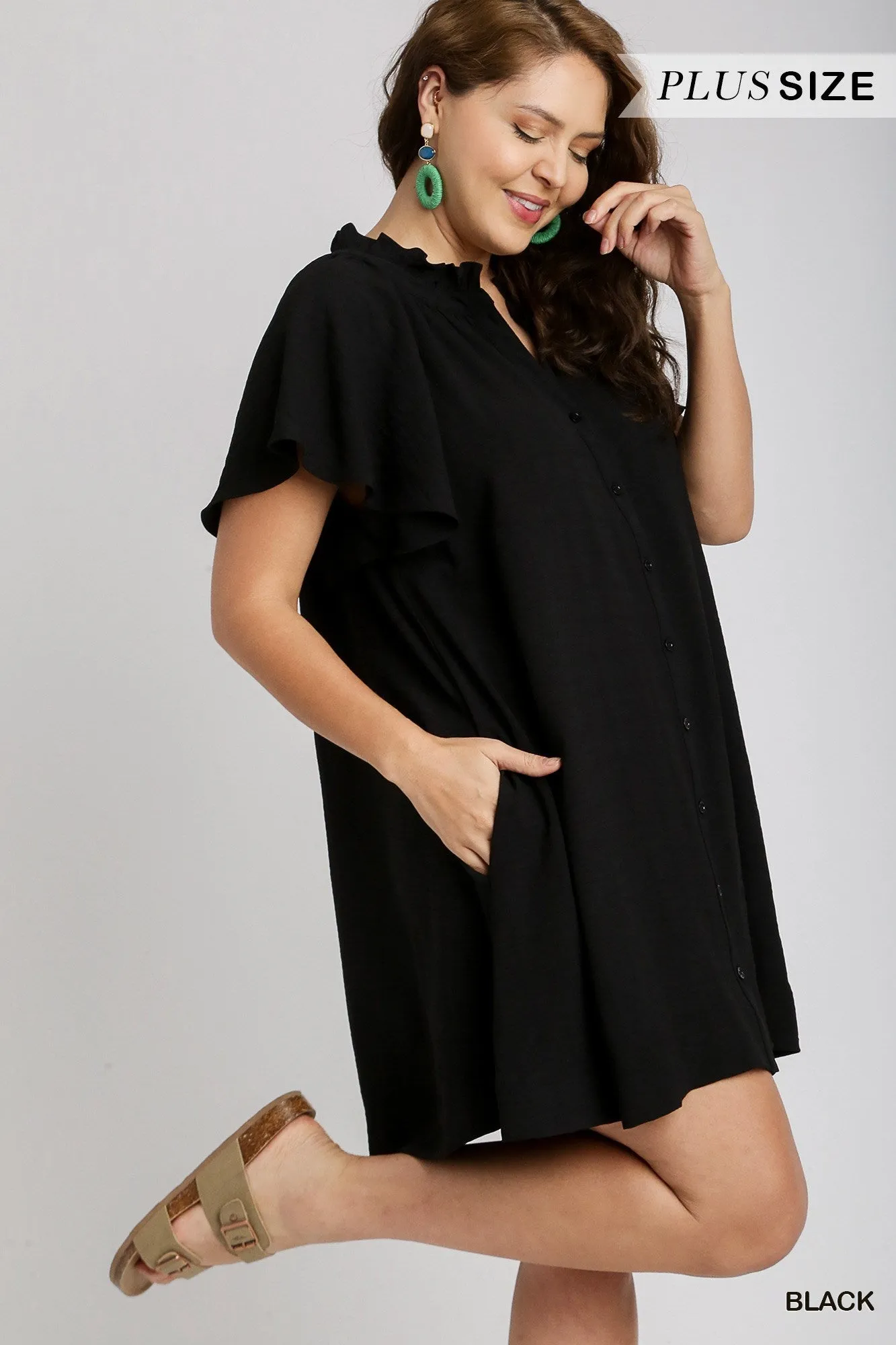 Button Up A-Line Dress in Black