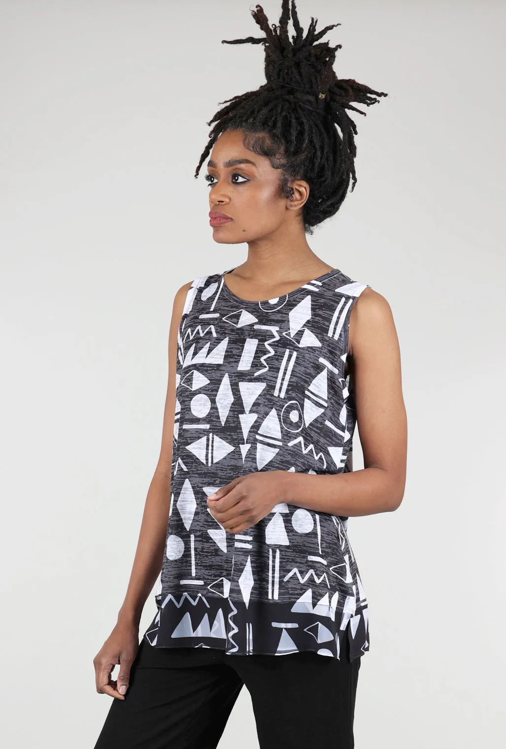 Chiffon Contrast Oasis Top, Black/White