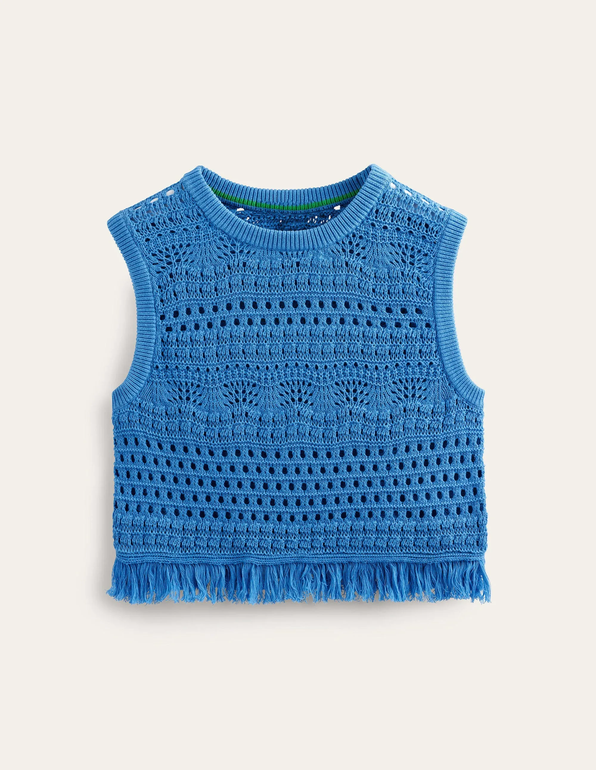 Cropped Fringe Crochet Tank-Porcelain Blue