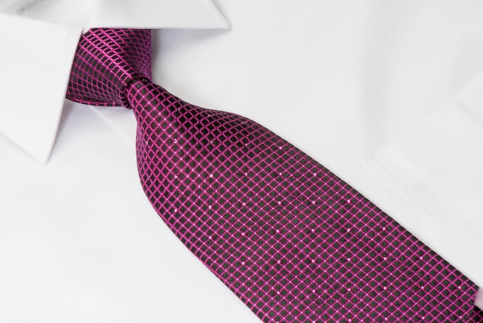 Daks Men's Woven Silk Rhinestone Tie Purple Wire Lattice On Black With Purple Sparkles