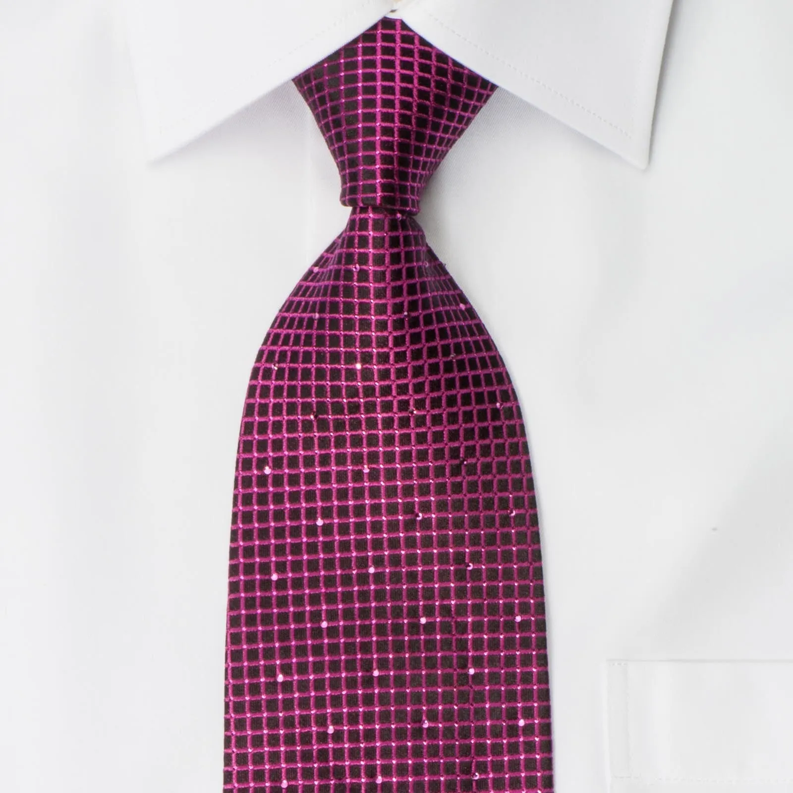 Daks Men's Woven Silk Rhinestone Tie Purple Wire Lattice On Black With Purple Sparkles