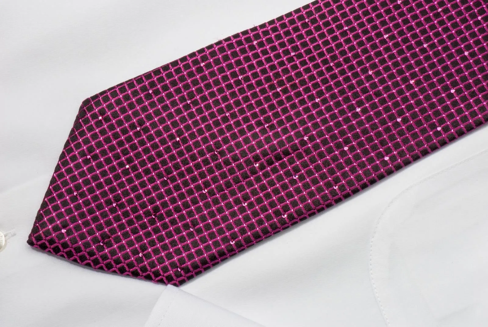 Daks Men's Woven Silk Rhinestone Tie Purple Wire Lattice On Black With Purple Sparkles
