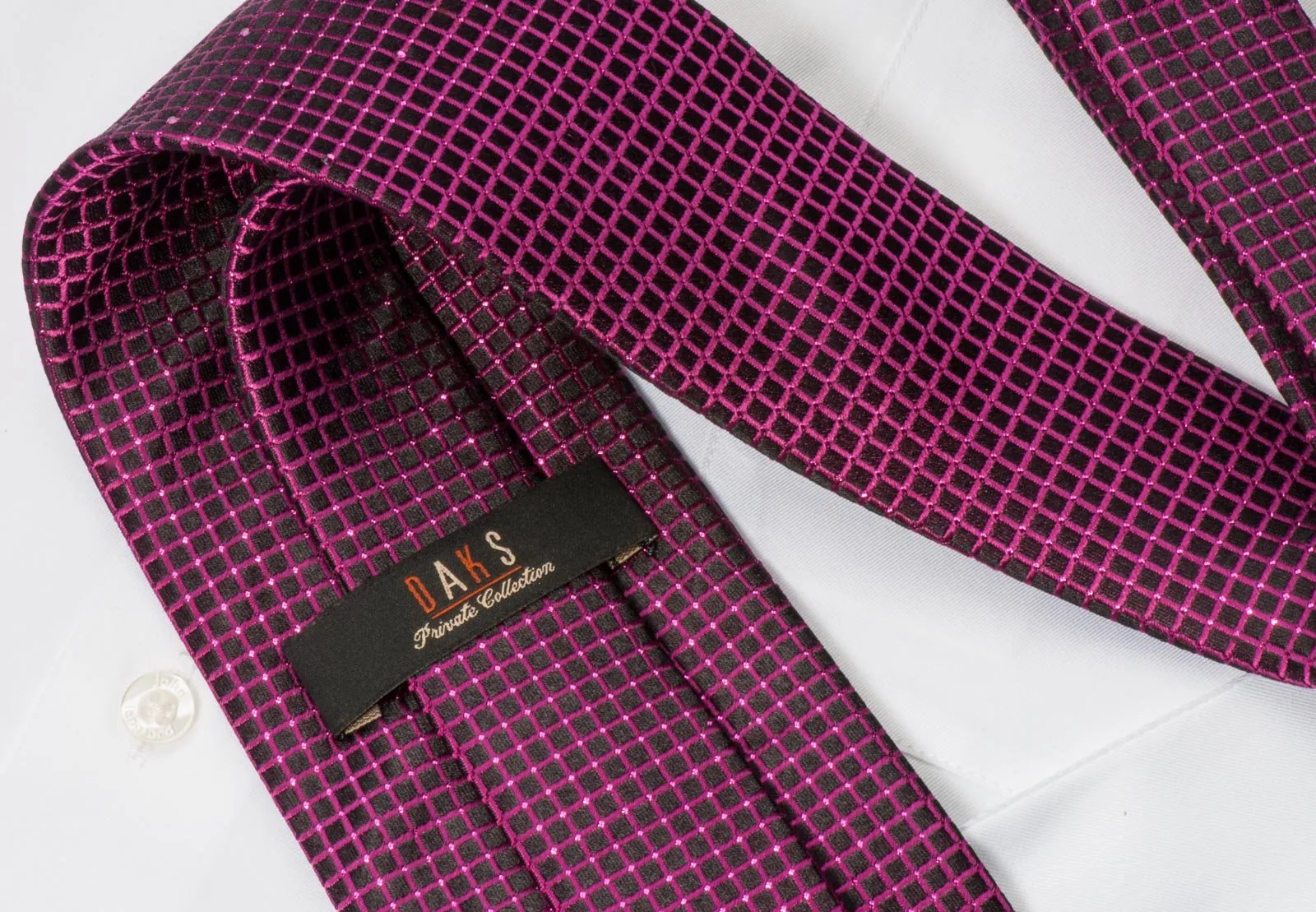 Daks Men's Woven Silk Rhinestone Tie Purple Wire Lattice On Black With Purple Sparkles