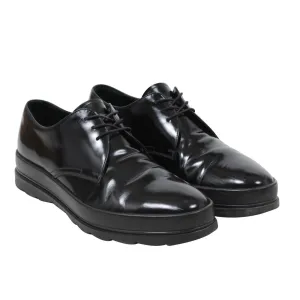 Derby 9.5 UK8.5 Black Leather Chunky Platform Rubber Sole Casual Shoe