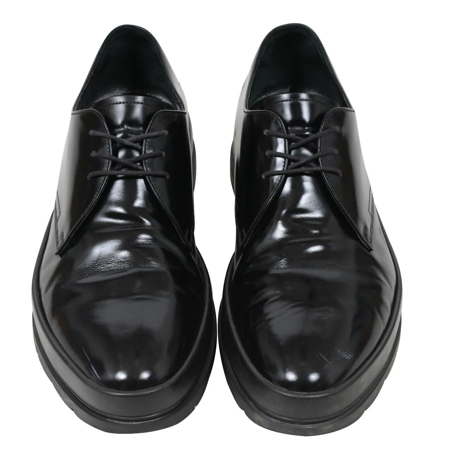 Derby 9.5 UK8.5 Black Leather Chunky Platform Rubber Sole Casual Shoe
