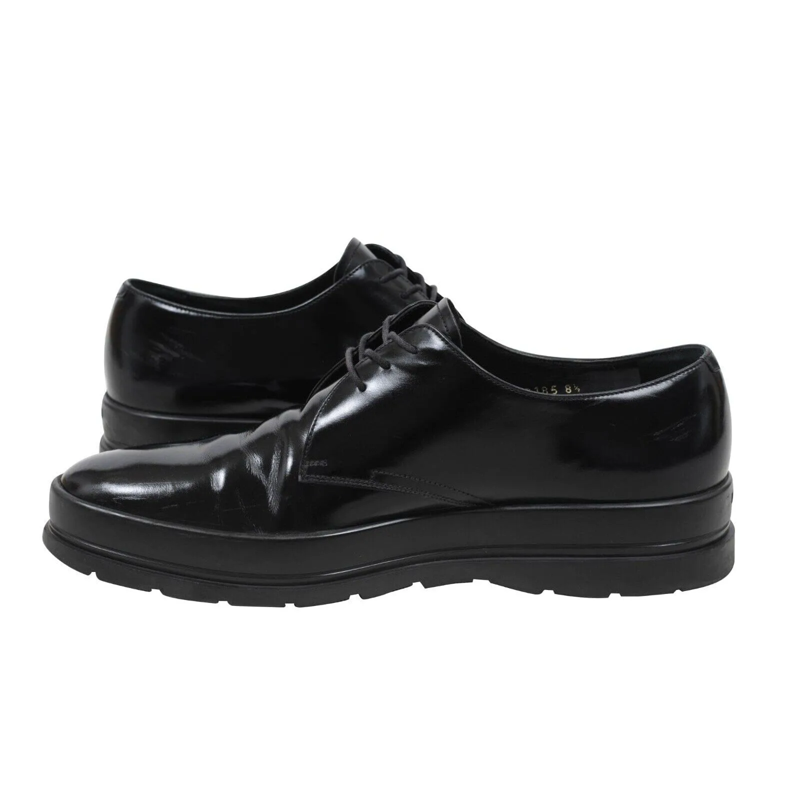 Derby 9.5 UK8.5 Black Leather Chunky Platform Rubber Sole Casual Shoe