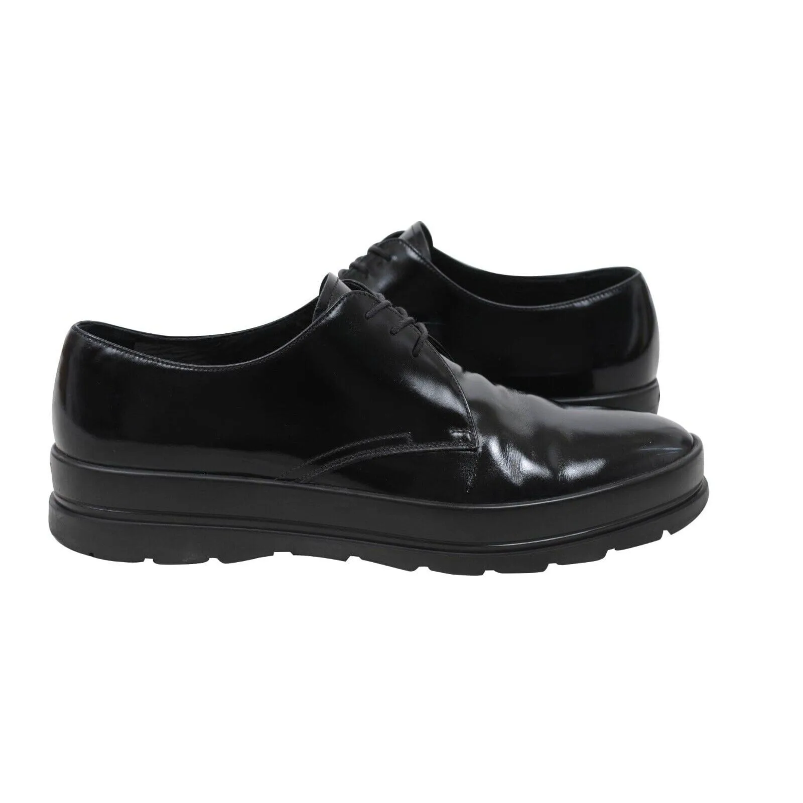 Derby 9.5 UK8.5 Black Leather Chunky Platform Rubber Sole Casual Shoe