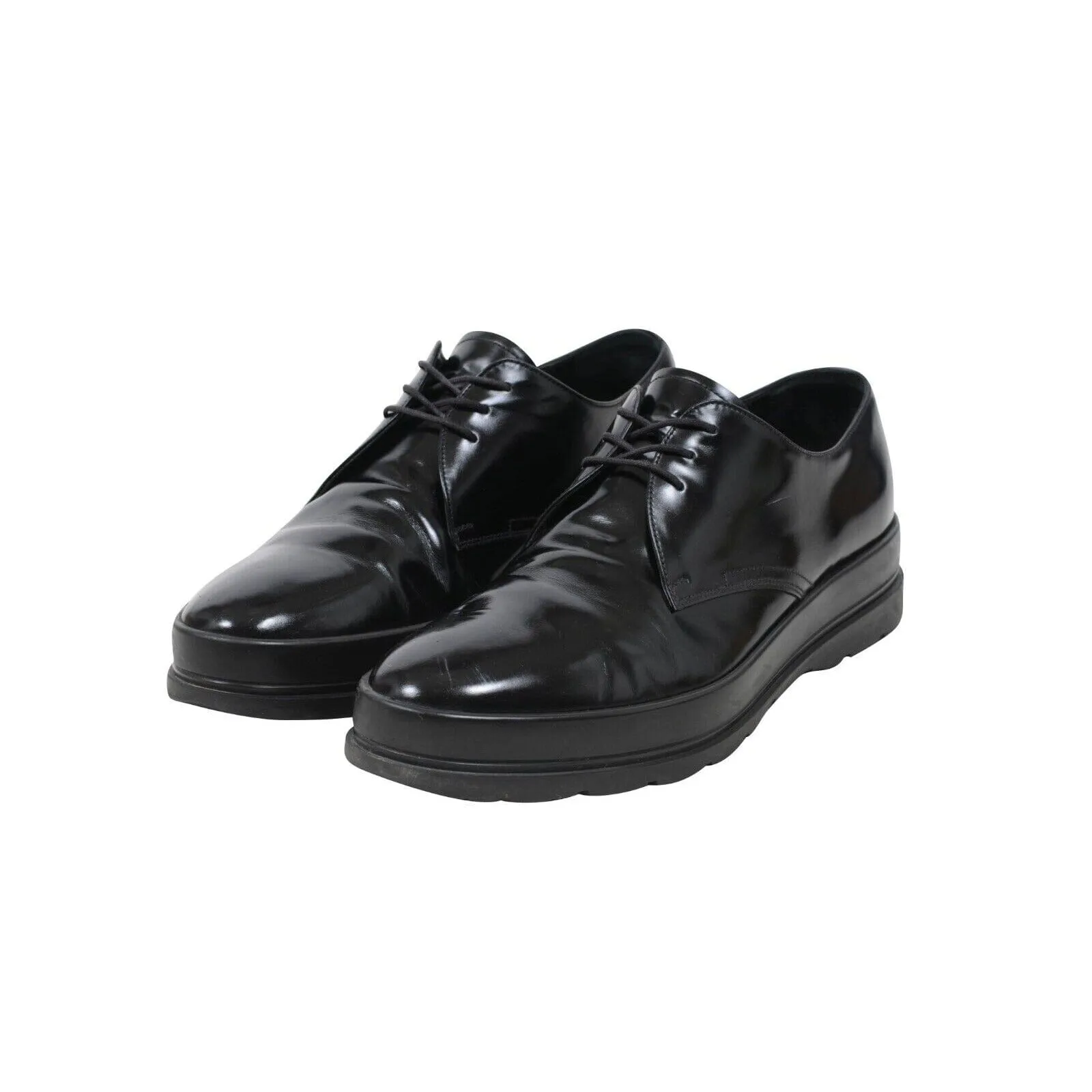 Derby 9.5 UK8.5 Black Leather Chunky Platform Rubber Sole Casual Shoe