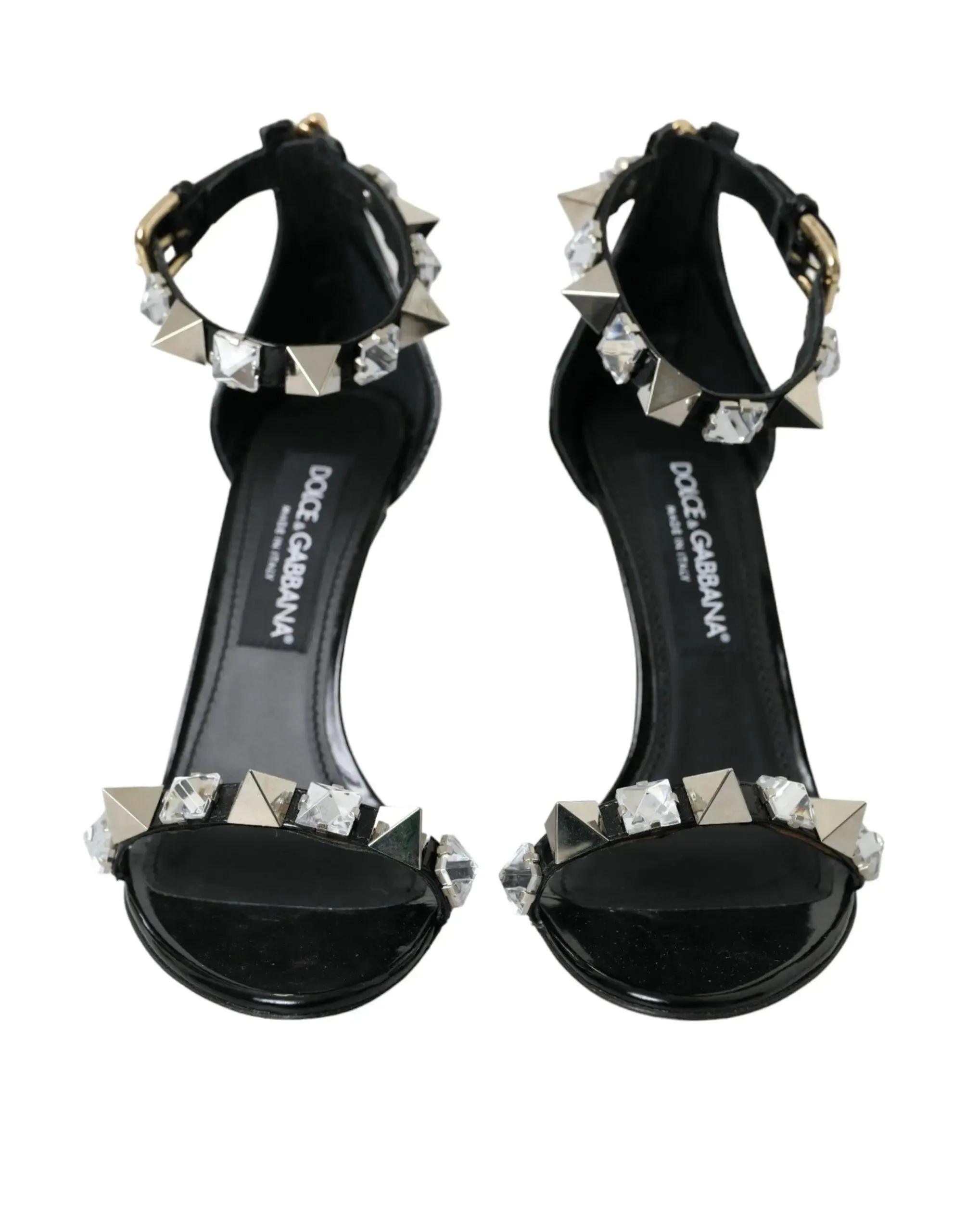 Dolce & Gabbana Polished Calfskin Sandals With Rhinestones
