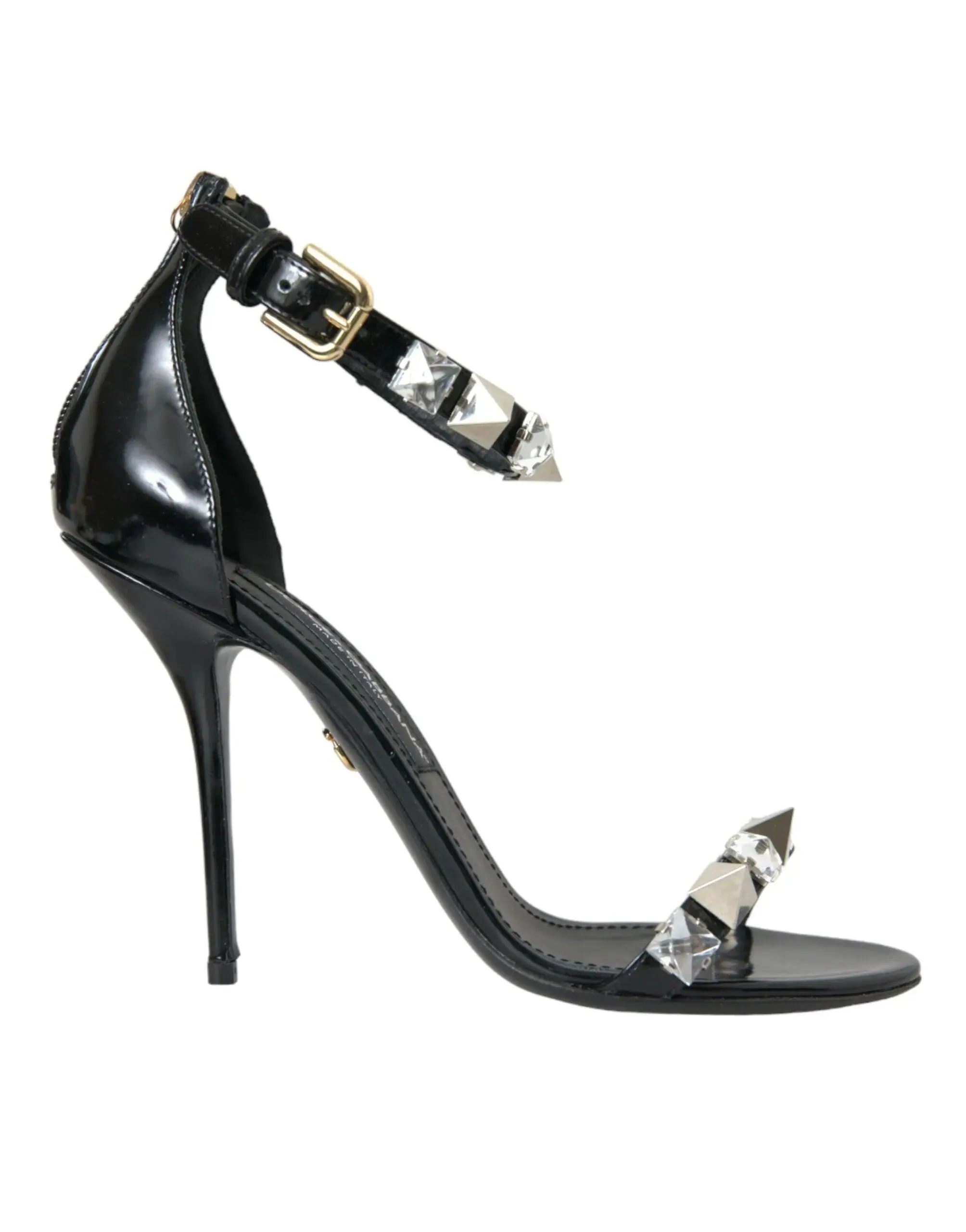 Dolce & Gabbana Polished Calfskin Sandals With Rhinestones