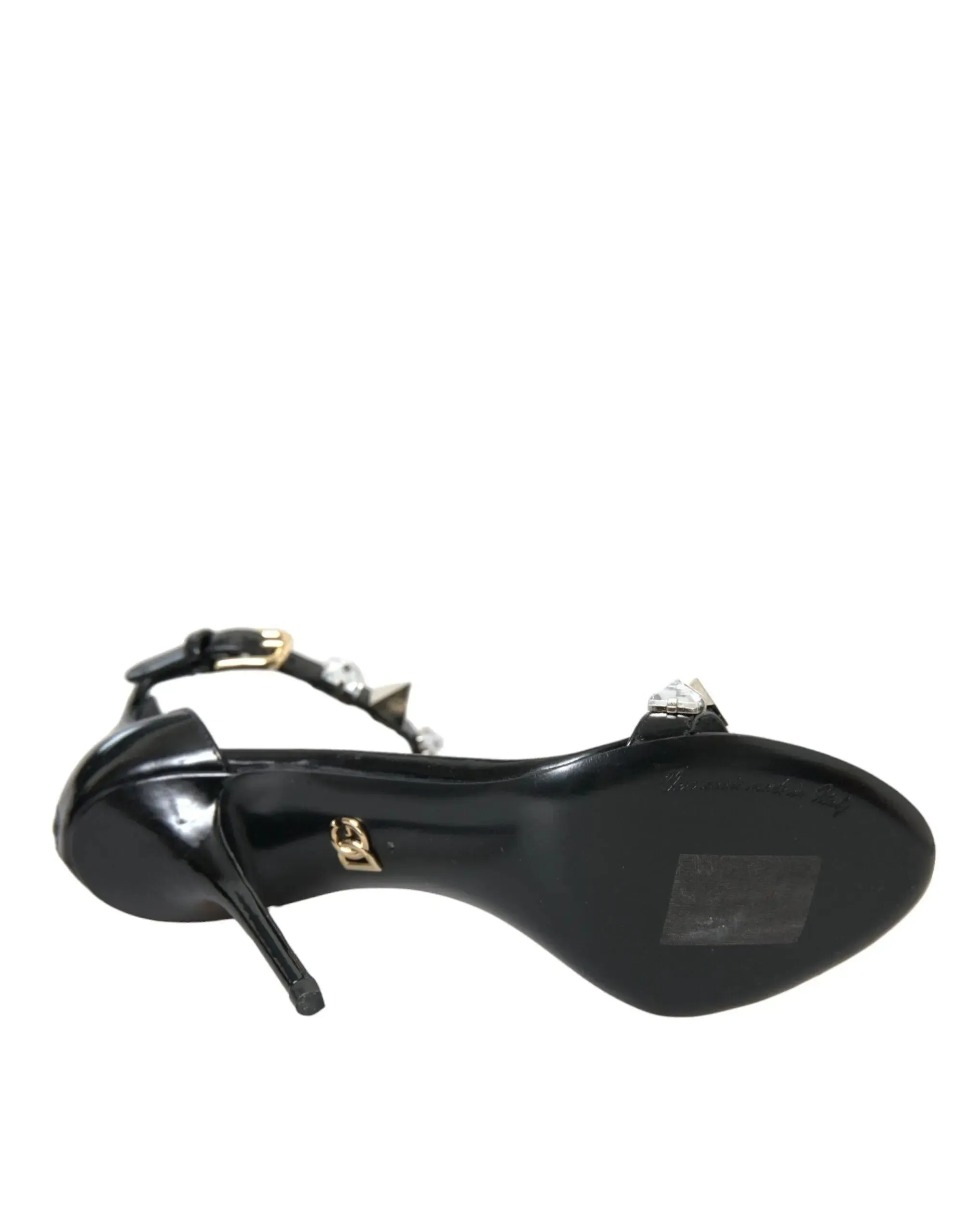 Dolce & Gabbana Polished Calfskin Sandals With Rhinestones