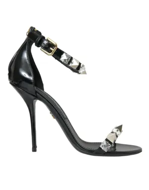 Dolce & Gabbana Polished Calfskin Sandals With Rhinestones