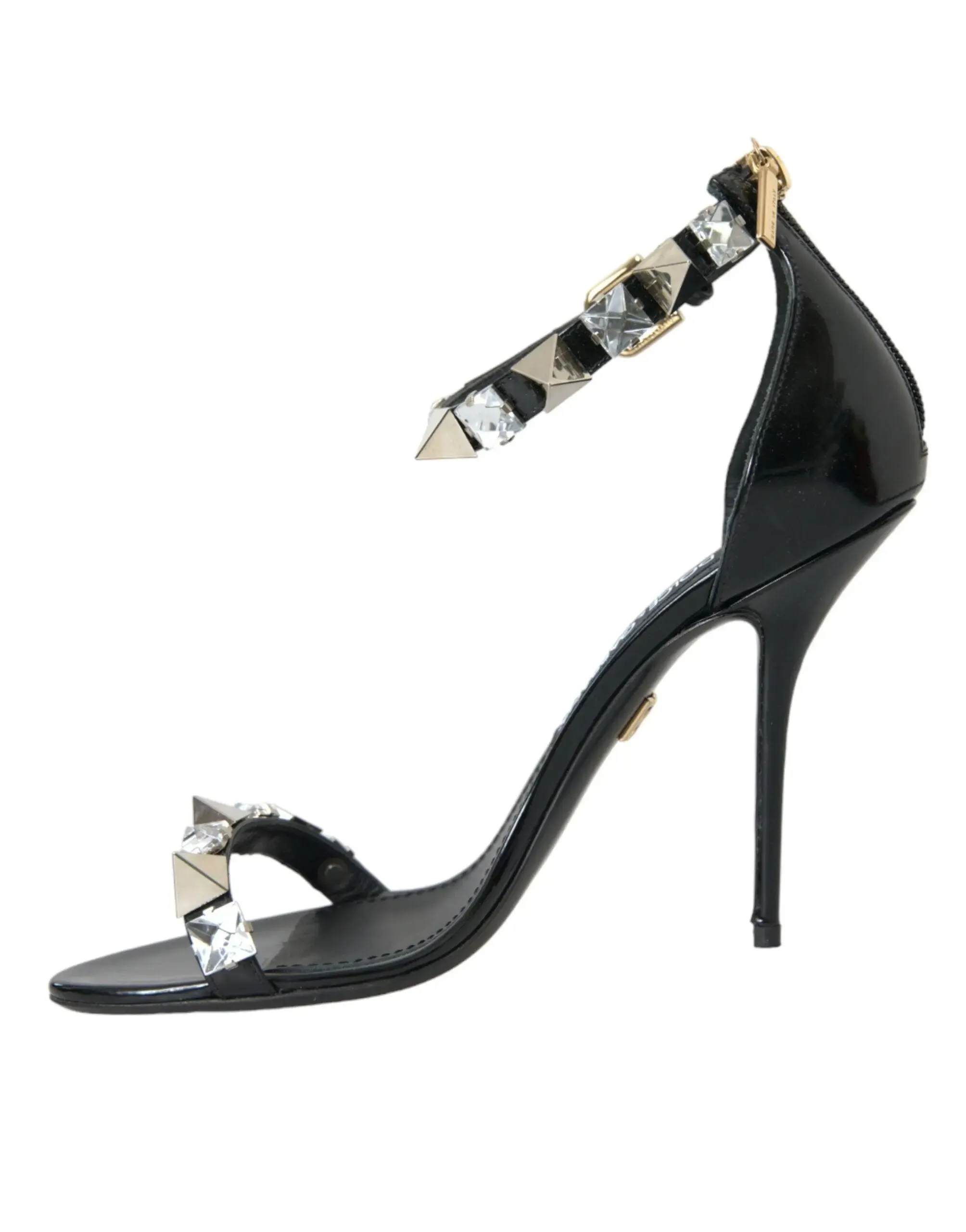 Dolce & Gabbana Polished Calfskin Sandals With Rhinestones