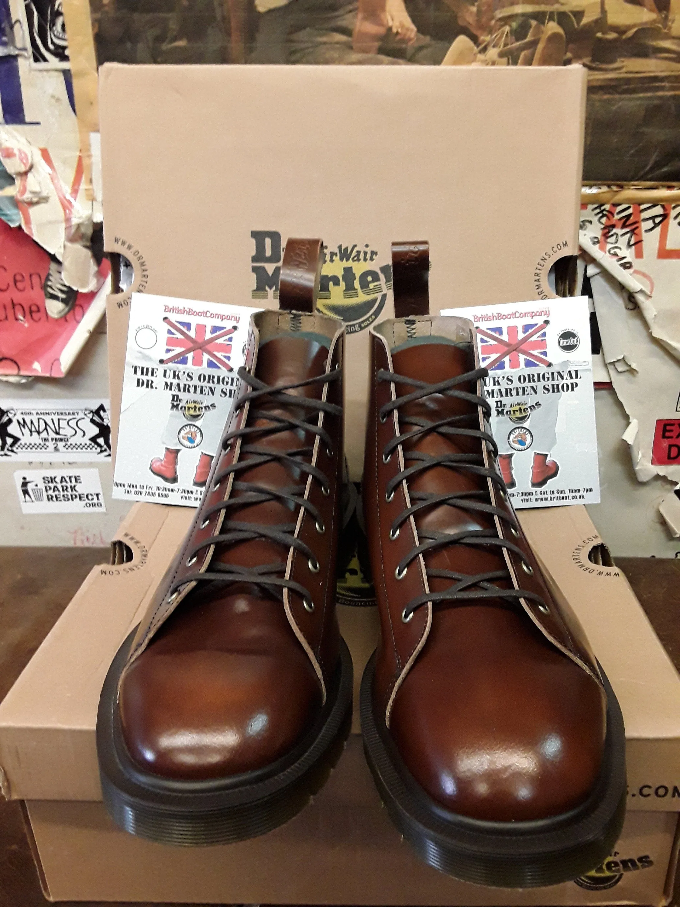 Dr Martens Les Monkey Boots, Size UK12, Made in England, Brown Polished Leather, 7 hole Boots