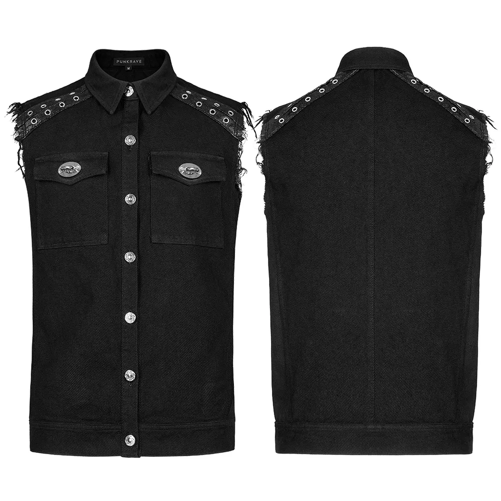 Edgy Punk Sleeveless Twill Vest with Metal Accents