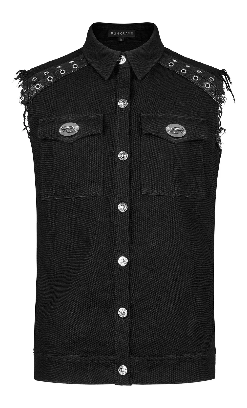Edgy Punk Sleeveless Twill Vest with Metal Accents